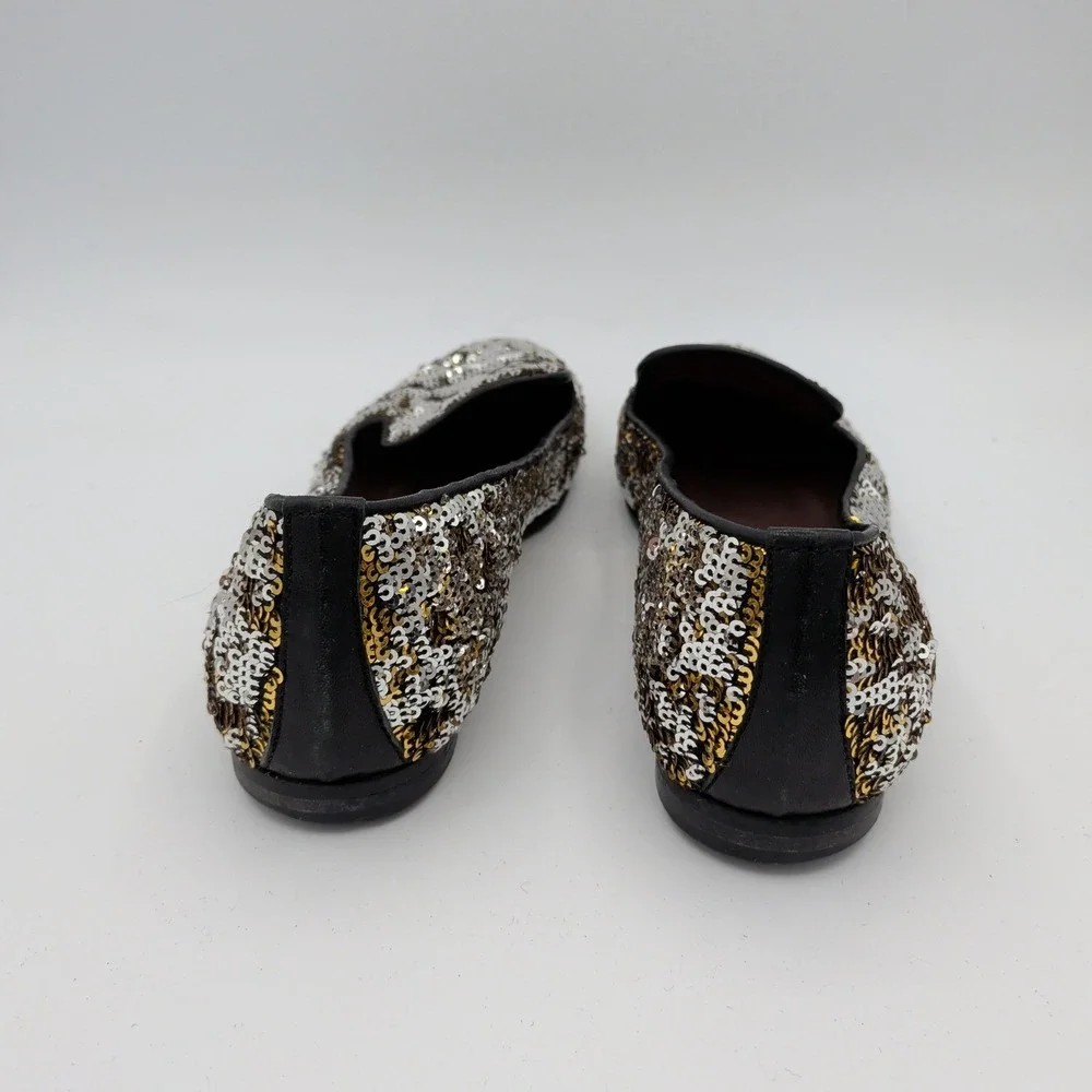 Handmade Italian Sequin Flats Gold Silver Loafers Smoking Slippers‎ EU 38 7.5-8